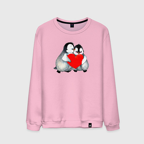 Мужской свитшот Милые Влюбленные Пингвины / Светло-розовый – фото 1