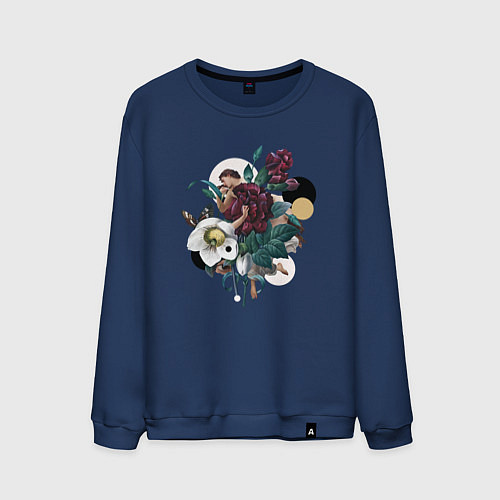 Мужской свитшот Antique flowers / Тёмно-синий – фото 1