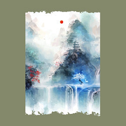 Свитшот хлопковый мужской Изумительный японский пейзаж, цвет: авокадо — фото 2