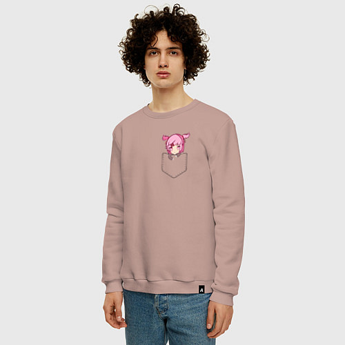 Мужской свитшот Anime тян с розовыми волосами в кармане / Пыльно-розовый – фото 3