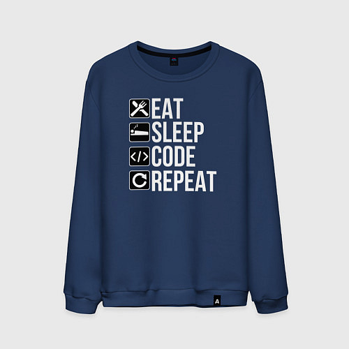 Мужской свитшот Есть Спать Кодировать Повторить / Тёмно-синий – фото 1