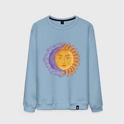 Свитшот хлопковый мужской Солнца и луна с лицами, цвет: мягкое небо