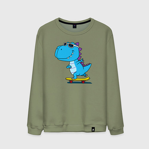 Мужской свитшот Динозавр скейтбордист / Авокадо – фото 1