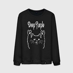Свитшот хлопковый мужской Deep Purple Рок кот, цвет: черный