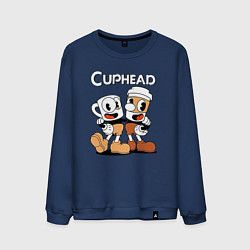 Свитшот хлопковый мужской Cuphead 2 чашечки, цвет: тёмно-синий