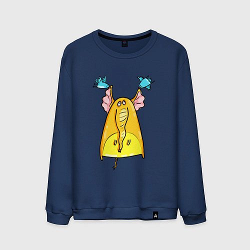 Мужской свитшот Птички тащат слона за уши / Тёмно-синий – фото 1