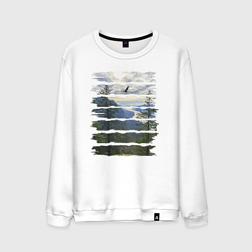 Мужской свитшот Горы, небо и птицы / Белый – фото 1