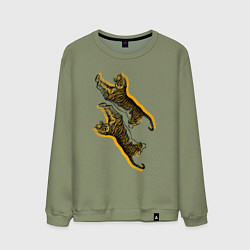 Свитшот хлопковый мужской Тигры черно-оранжевые, цвет: авокадо