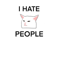Свитшот хлопковый мужской I hate people, текст с белым котом, цвет: белый — фото 2