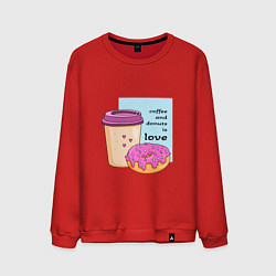 Свитшот хлопковый мужской Кофе и пончики - это любовь, цвет: красный