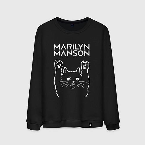 Мужской свитшот Marilyn Manson Рок кот / Черный – фото 1