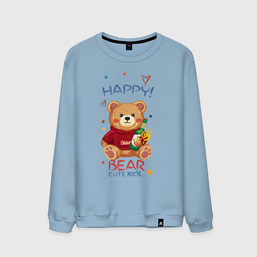 Мужской свитшот СЧАСТЛИВЫЙ МИШКА HAPPY BEAR CUTE 100% / Мягкое небо – фото 1