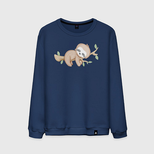 Мужской свитшот Милый Ленивец На Дереве / Тёмно-синий – фото 1