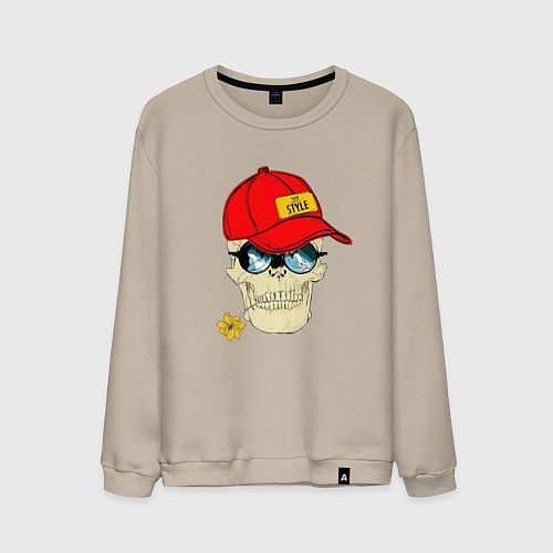 Мужской свитшот Череп с цветком в зубах / Миндальный – фото 1
