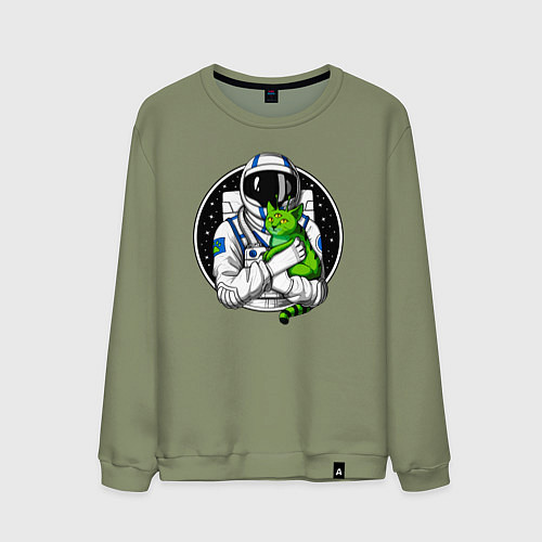 Мужской свитшот Космонавт с инопланетным котом / Авокадо – фото 1