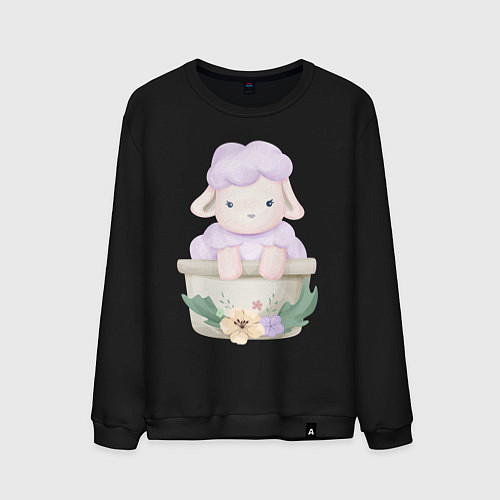 Мужской свитшот Милая Овечка Сидит В Горшочке / Черный – фото 1