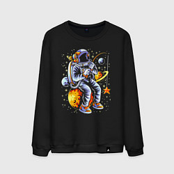 Мужской свитшот Космонавт, сидящий на луне с удочкой An astronaut