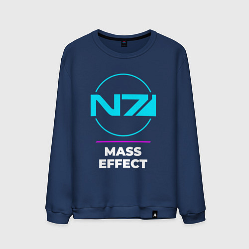 Мужской свитшот Символ Mass Effect в неоновых цветах / Тёмно-синий – фото 1
