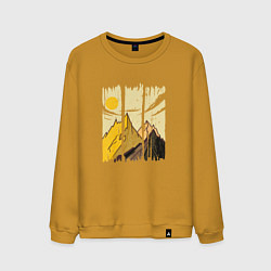 Свитшот хлопковый мужской Горный Пейзаж в штрихах Mountain Landscape Strokes, цвет: горчичный