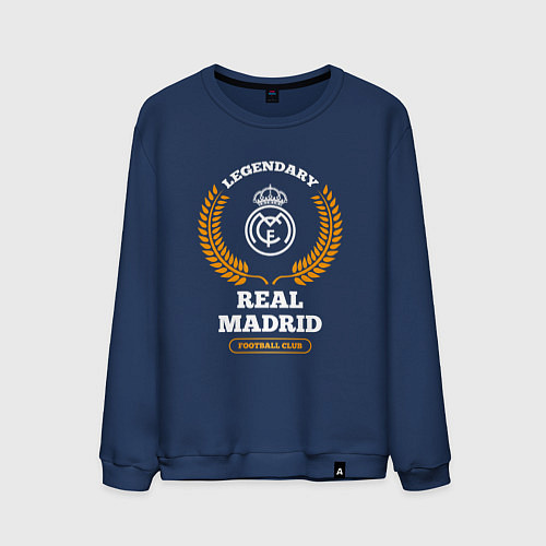 Мужской свитшот Лого Real Madrid и надпись Legendary Football Club / Тёмно-синий – фото 1