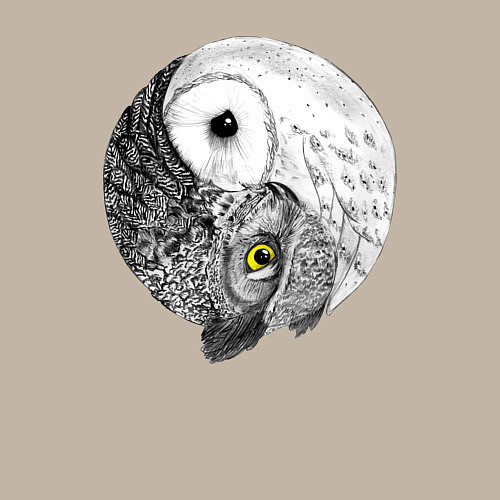 Мужской свитшот Инь Янь по совиному / Миндальный – фото 3