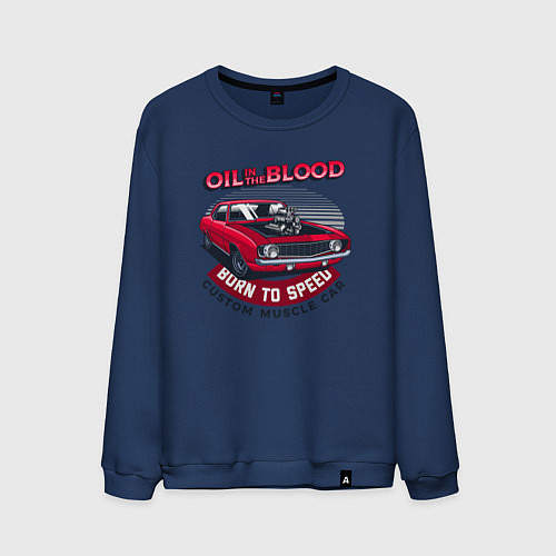 Мужской свитшот Масло - кровь для автомобиля / Тёмно-синий – фото 1