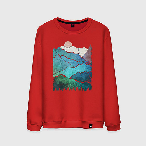 Мужской свитшот Большие горы и маленький медведь / Красный – фото 1
