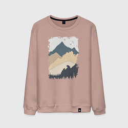 Свитшот хлопковый мужской Две медведя на скале, цвет: пыльно-розовый