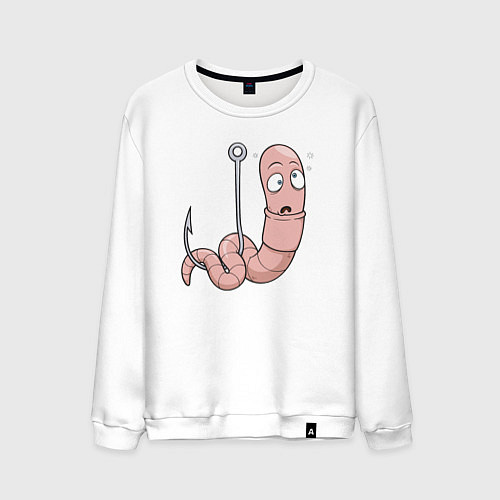Мужской свитшот Червячок на крючке / Белый – фото 1