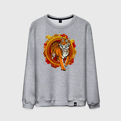 Свитшот хлопковый мужской Тигр выходит из груди, цвет: меланж