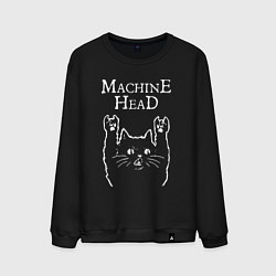 Свитшот хлопковый мужской Machine Head Рок кот, цвет: черный