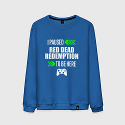 Свитшот хлопковый мужской I Paused Red Dead Redemption To Be Here с зелеными, цвет: синий
