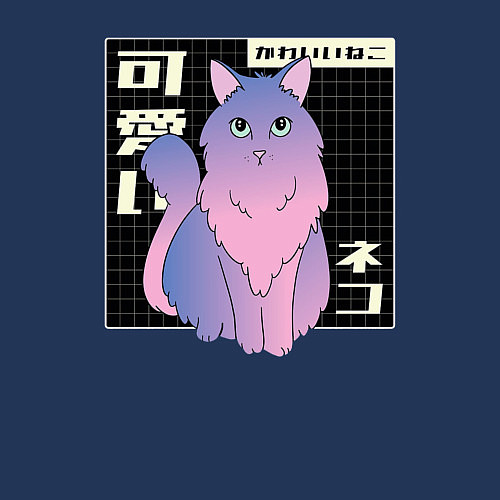 Мужской свитшот Кот Градиент Иероглифы / Тёмно-синий – фото 3