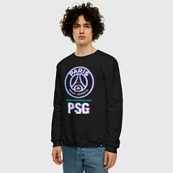 Свитшот хлопковый мужской PSG FC в стиле Glitch, цвет: черный — фото 2