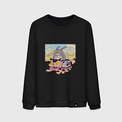 Свитшот хлопковый мужской Тоторо на котобусе, цвет: черный