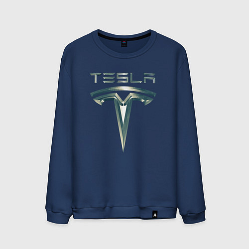 Мужской свитшот Tesla Logo Тесла Логотип Карбон / Тёмно-синий – фото 1