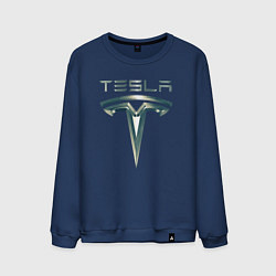 Мужской свитшот Tesla Logo Тесла Логотип Карбон