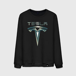 Мужской свитшот Tesla Logo Тесла Логотип Карбон