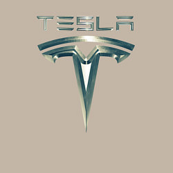 Свитшот хлопковый мужской Tesla Logo Тесла Логотип Карбон, цвет: миндальный — фото 2