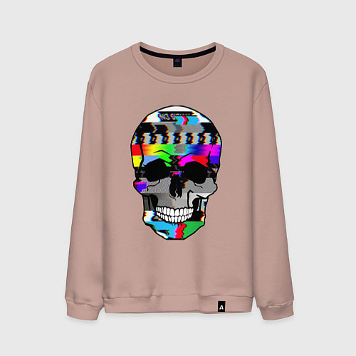 Мужской свитшот No signal - Skull Glitch / Пыльно-розовый – фото 1