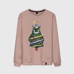Свитшот хлопковый мужской Тоторо - Новогодняя ёлка, цвет: пыльно-розовый