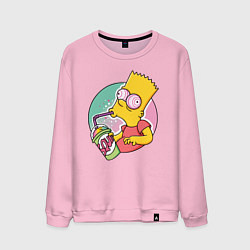 Свитшот хлопковый мужской Барт Симпсон пьёт лимонад, цвет: светло-розовый