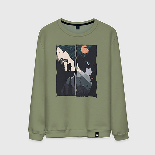 Мужской свитшот Оранжевая луна и дикий альпинизм / Авокадо – фото 1