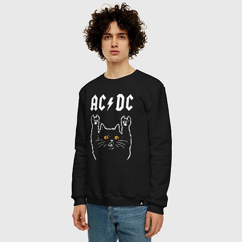 Мужской свитшот AC DC rock cat / Черный – фото 3