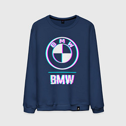 Свитшот хлопковый мужской Значок BMW в стиле glitch, цвет: тёмно-синий