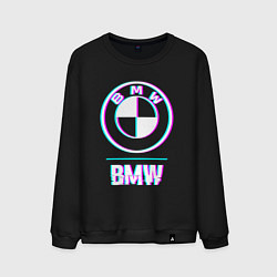 Свитшот хлопковый мужской Значок BMW в стиле glitch, цвет: черный
