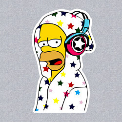 Свитшот хлопковый мужской Гомер Симпсон в звёздном балахоне и в наушниках, цвет: меланж — фото 2