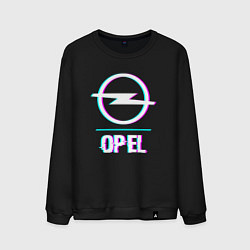 Свитшот хлопковый мужской Значок Opel в стиле glitch, цвет: черный