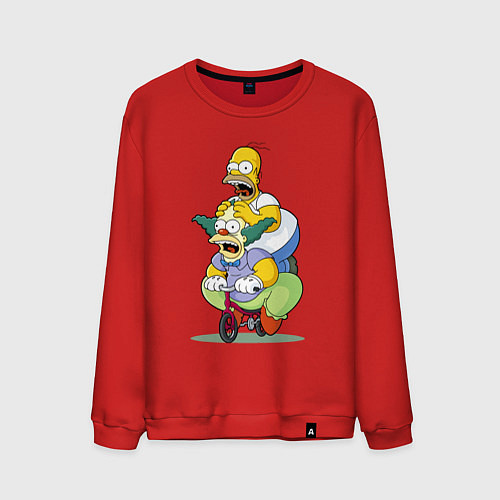 Мужской свитшот Гомер Симпсон и Клоун Красти едут на детском велос / Красный – фото 1