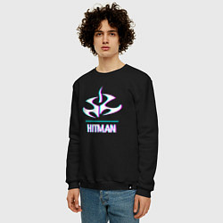 Свитшот хлопковый мужской Hitman в стиле glitch и баги графики, цвет: черный — фото 2